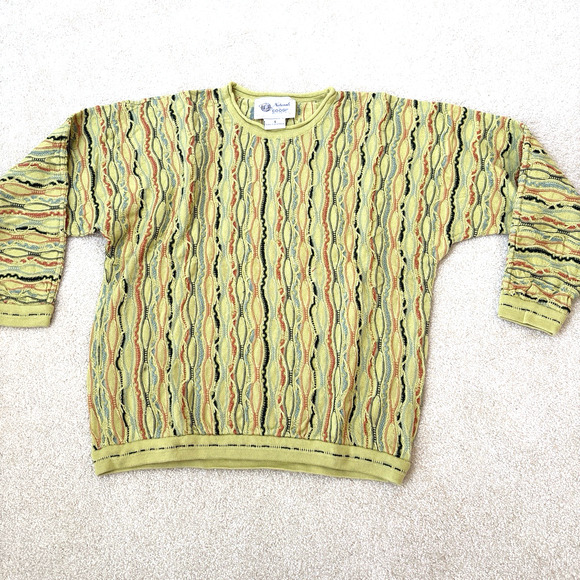 Coogi Sweater Womens Small Yellow Crew Neck Vintage Naturals 3D Knit-Weave - Picture 1 of 6